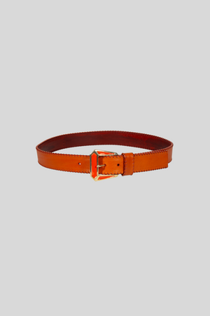 Claudia Genuine Leather Belt Smooth with Colored Buckle Orange