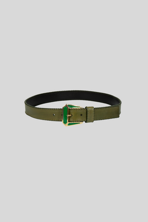Claudia Straight Genuine Leather Belt with  Colored Buckle