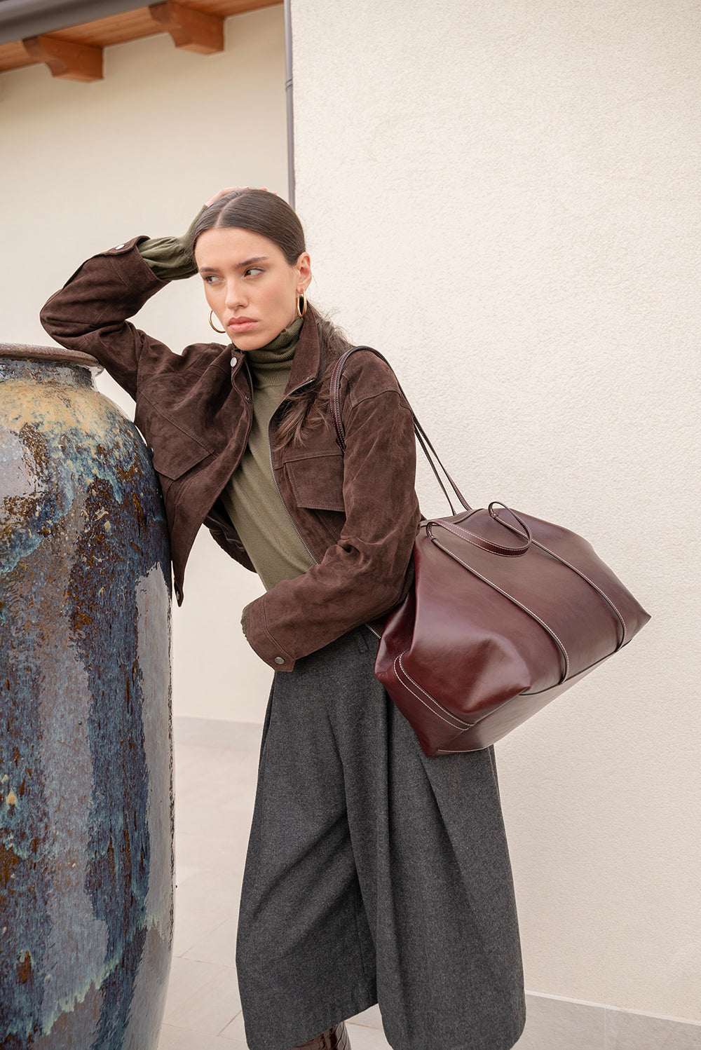 Borsa Alma in pelle liscia Bordeaux
