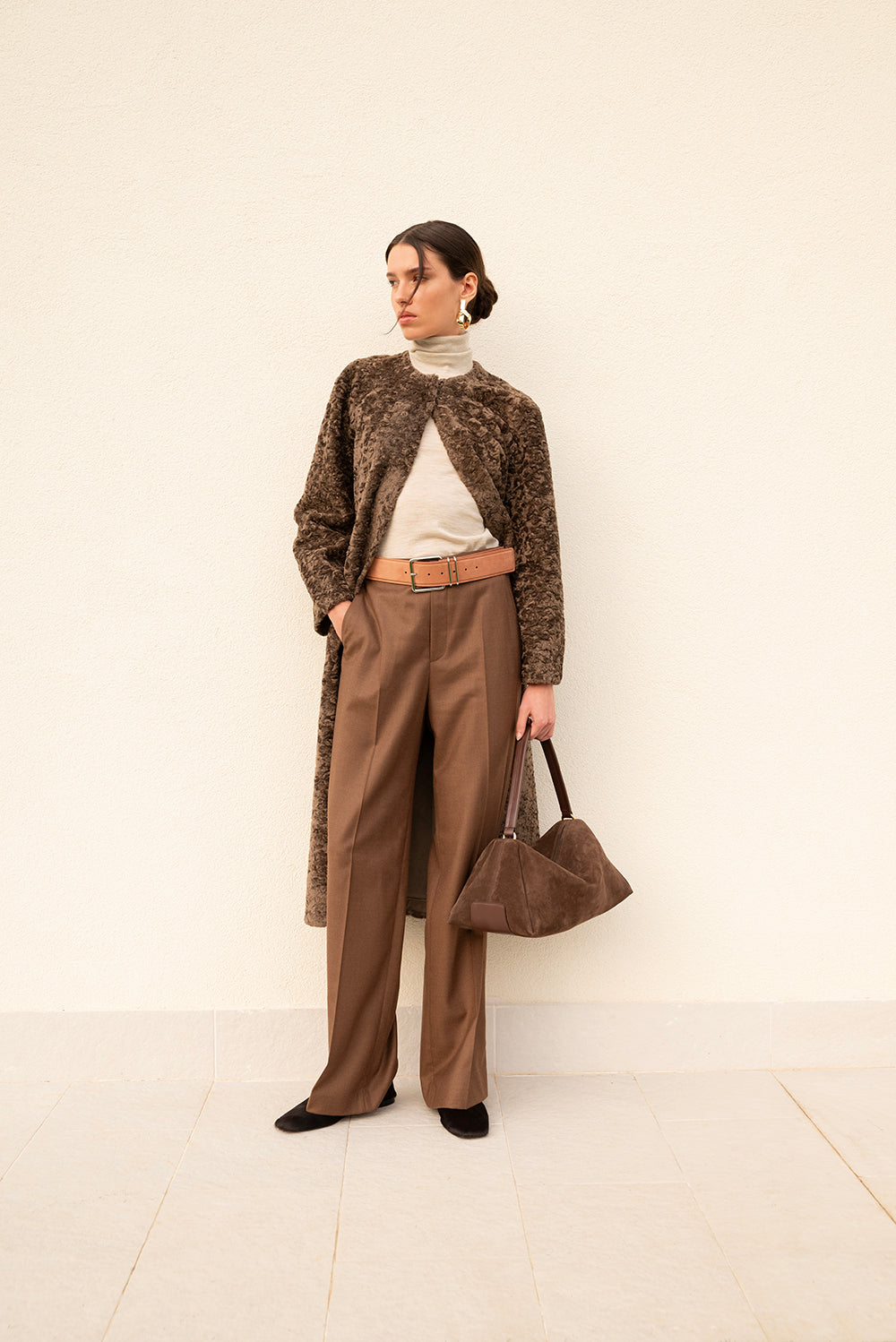 Borsa Nora Large In Suede Ebano