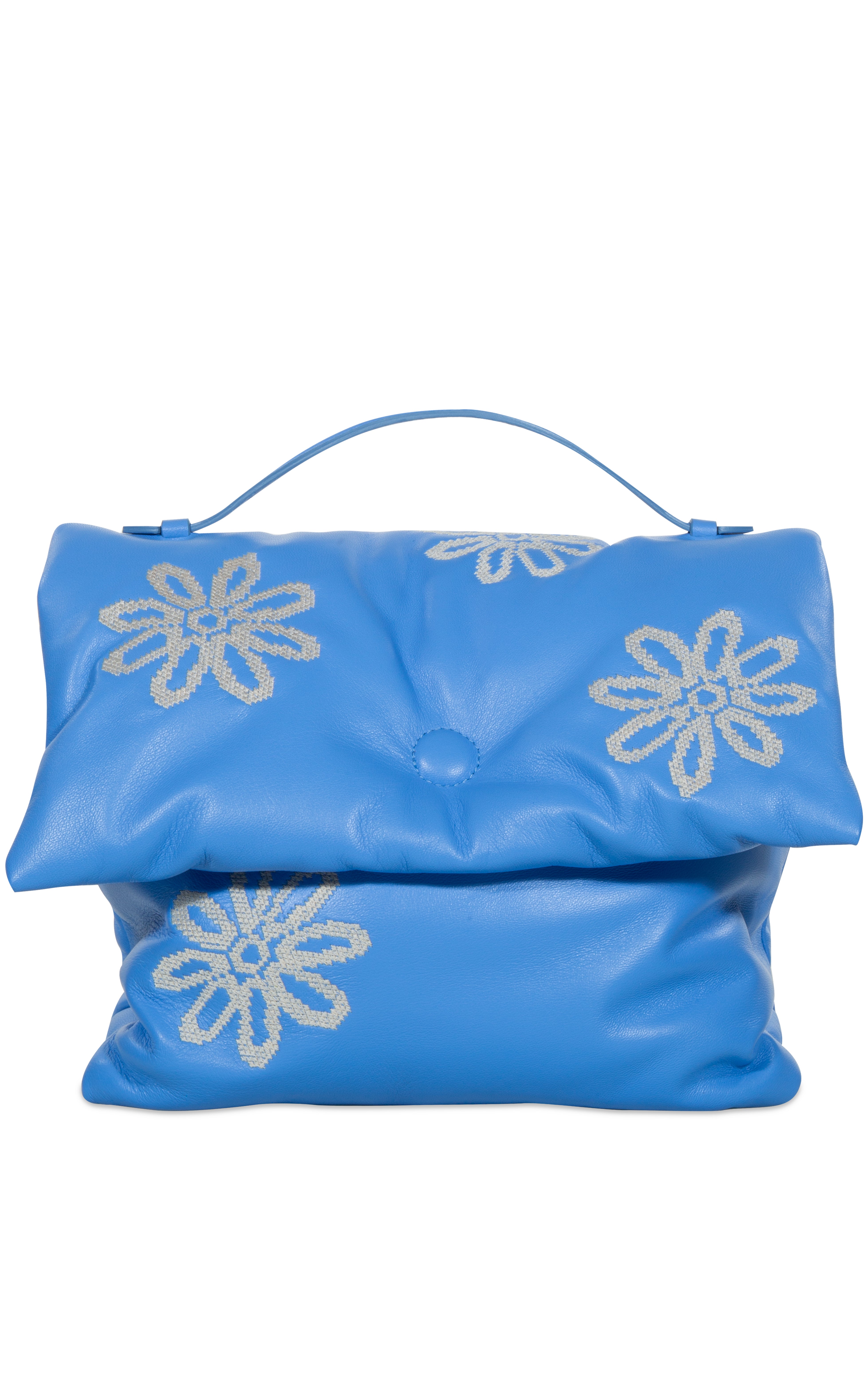 Vitto M in Smooth Leather Embroidery Flowers  Light Blue 