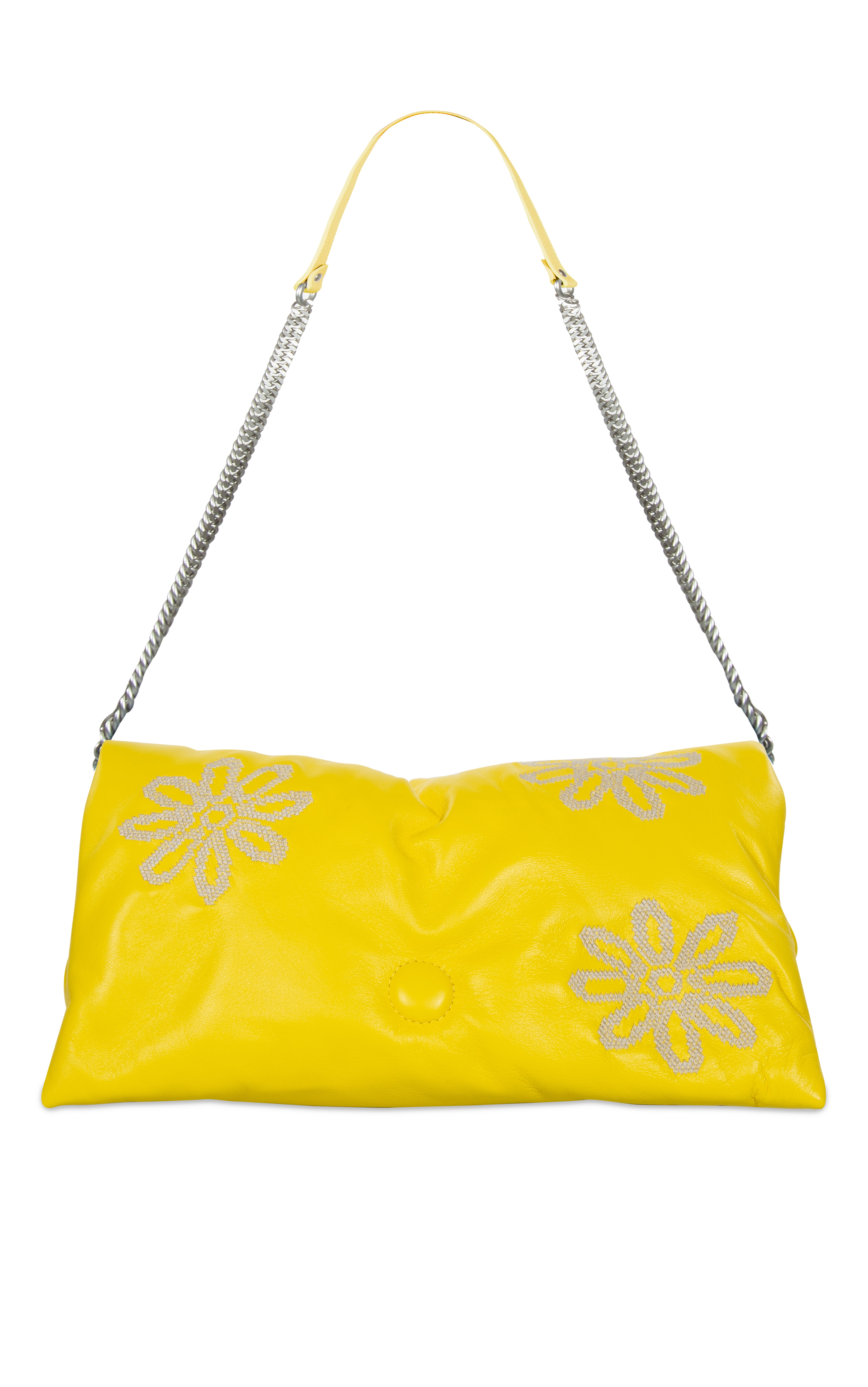 Vitto Pochette in Pelle Liscia ricamo fiori Giallo