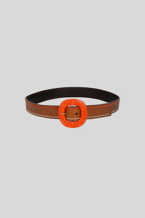 Francesca Smooth Leather Belt with Orange Stitching on the buckle