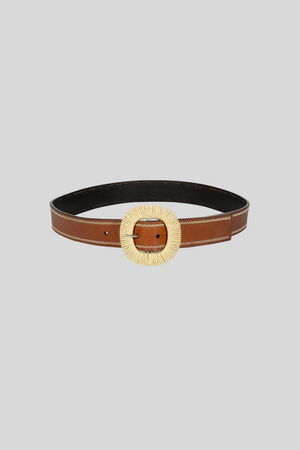 Francesca Smooth Leather Belt with Beige Stitching