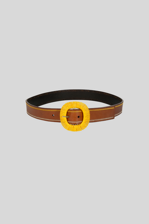 Francesca Smooth Leather Belt with Yellow Stitching buckle