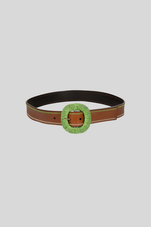 Francesca Smooth leather belt with green stitching on the buckle