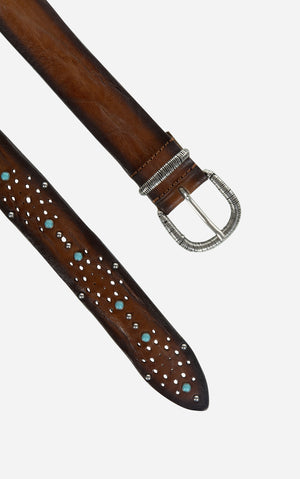 Lampione leather belt with studs