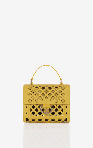 Penelope S In Yellow Perforated Grainy Leather